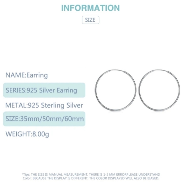 Sterling silver plate scrub Hoop Earrings 60mm - Picture 6 of 14